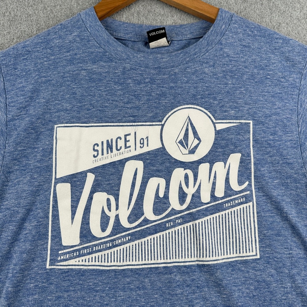 Volcom T-Shirt Mens S Graphic Logo Heather Blue Short Sleeve Skate Surf